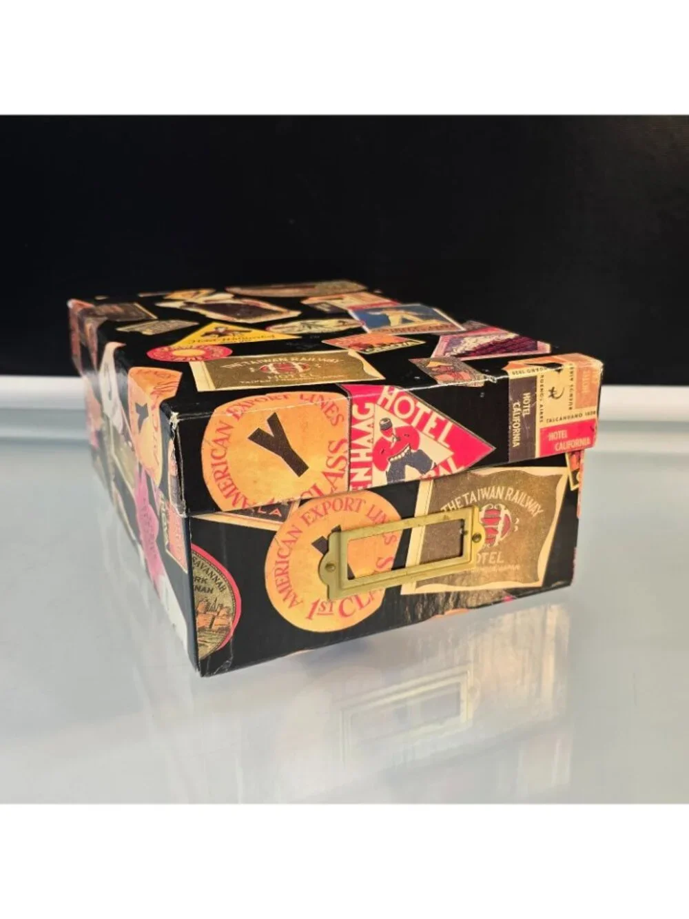 Decorative Storage Box Vintage Collage Of Luggage Labels  #2